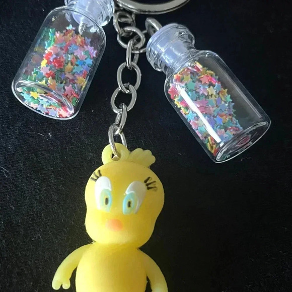 Girls Women Cute Duck Charm KeyChain with Twin Mini Glass Color Confetti Vials - Picture 4 of 6